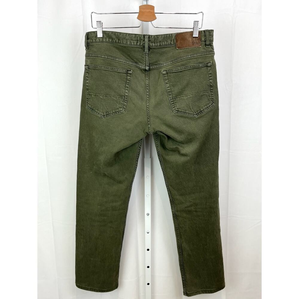 SPOKE Mens Size 33 x 28 Build B Five Pocket Jeans Zip Fly Cotton Denim Green - Picture 2 of 10
